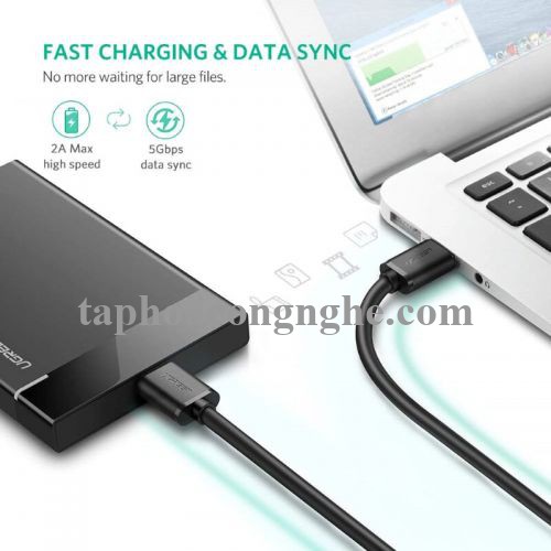 Ugreen 10853 0.5M màu Đen Cáp USB 3.0 sang MICRO USB 3.0 cho ổ cứng dáng dẹt US130 30010853
